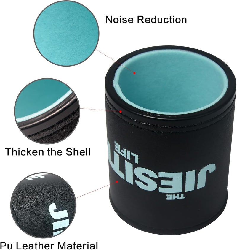JIESITE Leather Dice Cup Set Lined Quiet Dice Shaker Cup with 5 Dice Cup and 30 Acrylic Dices Exclusive Storage and Transport Case for Travel Yahtzee Game Farkle Classic Dice Liars Dice (Mixed) - Image 5